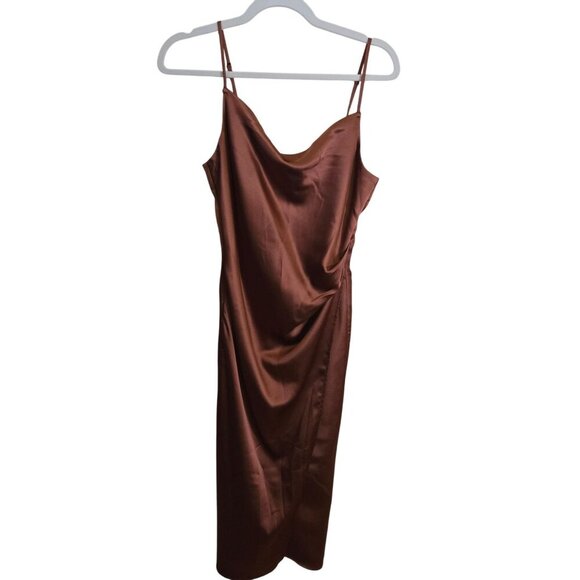 Lulus Hollywood Woman Bronze Satin Midi Slip Dress Size S - Picture 2 of 8